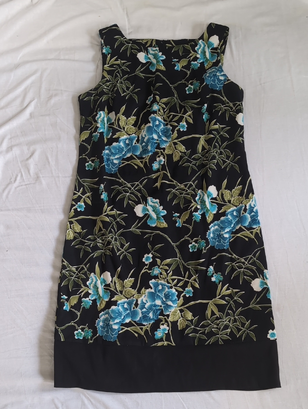 AGB Black Sleeveless Dress with Blue Floral Print